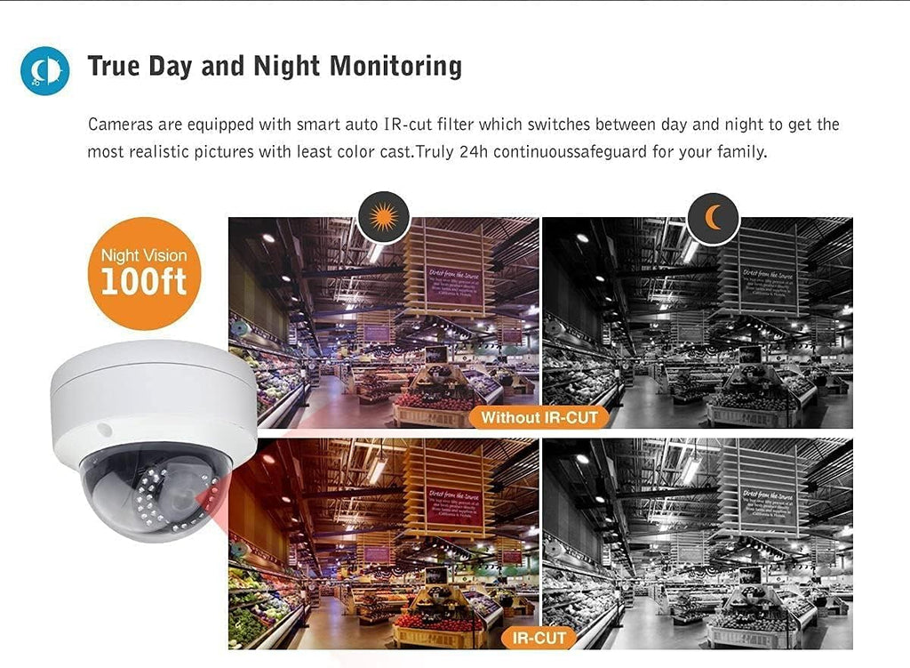 5MP PoE IP Dome Security Camera, 2.8mm Wide Angle, H.265 IP66 Waterproof Built-in Micphone/Audio K726