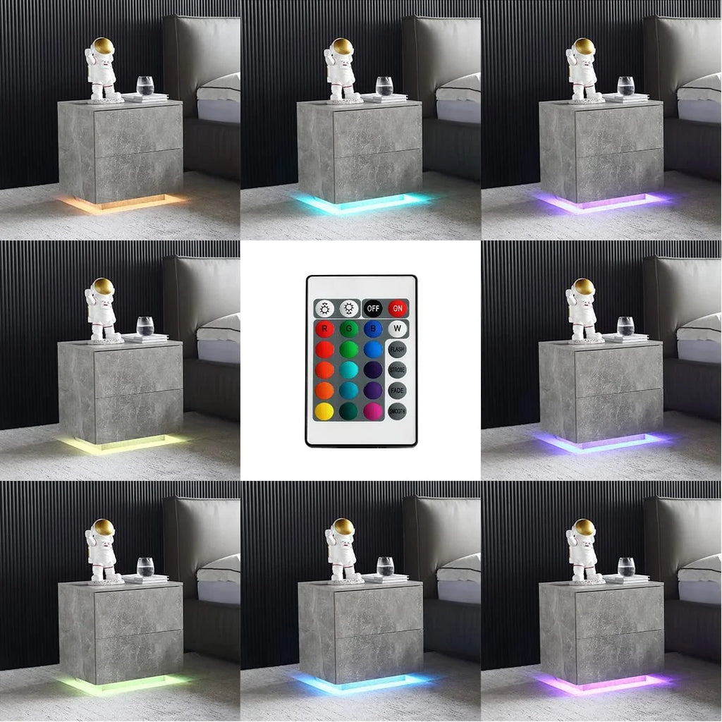 LED Nightstand Bedside Table Set Of 2 with 2 Drawers I508135