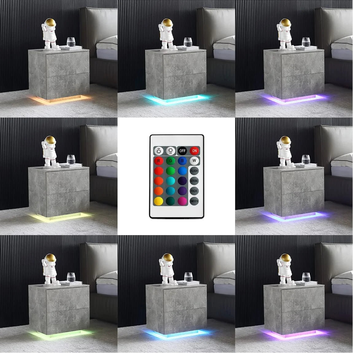 LED Nightstand Bedside Table Set Of 2 with 2 Drawers I508135