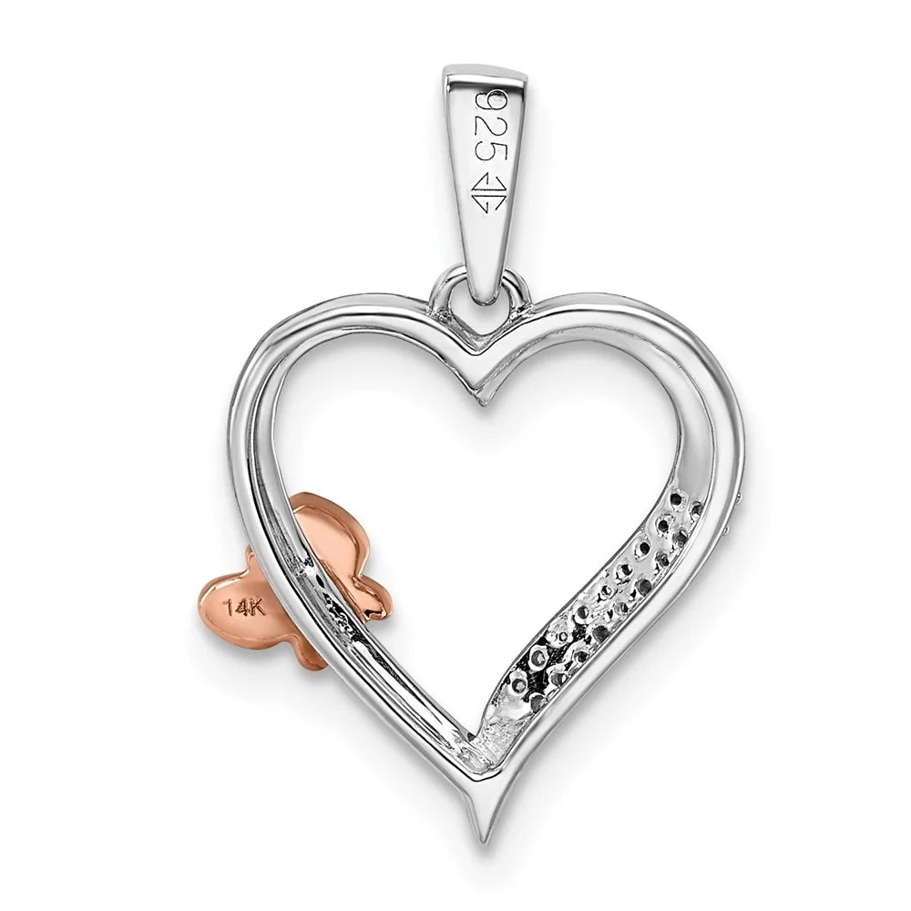 Sterling Silver Butterfly Diamond Heart Pendant E122789