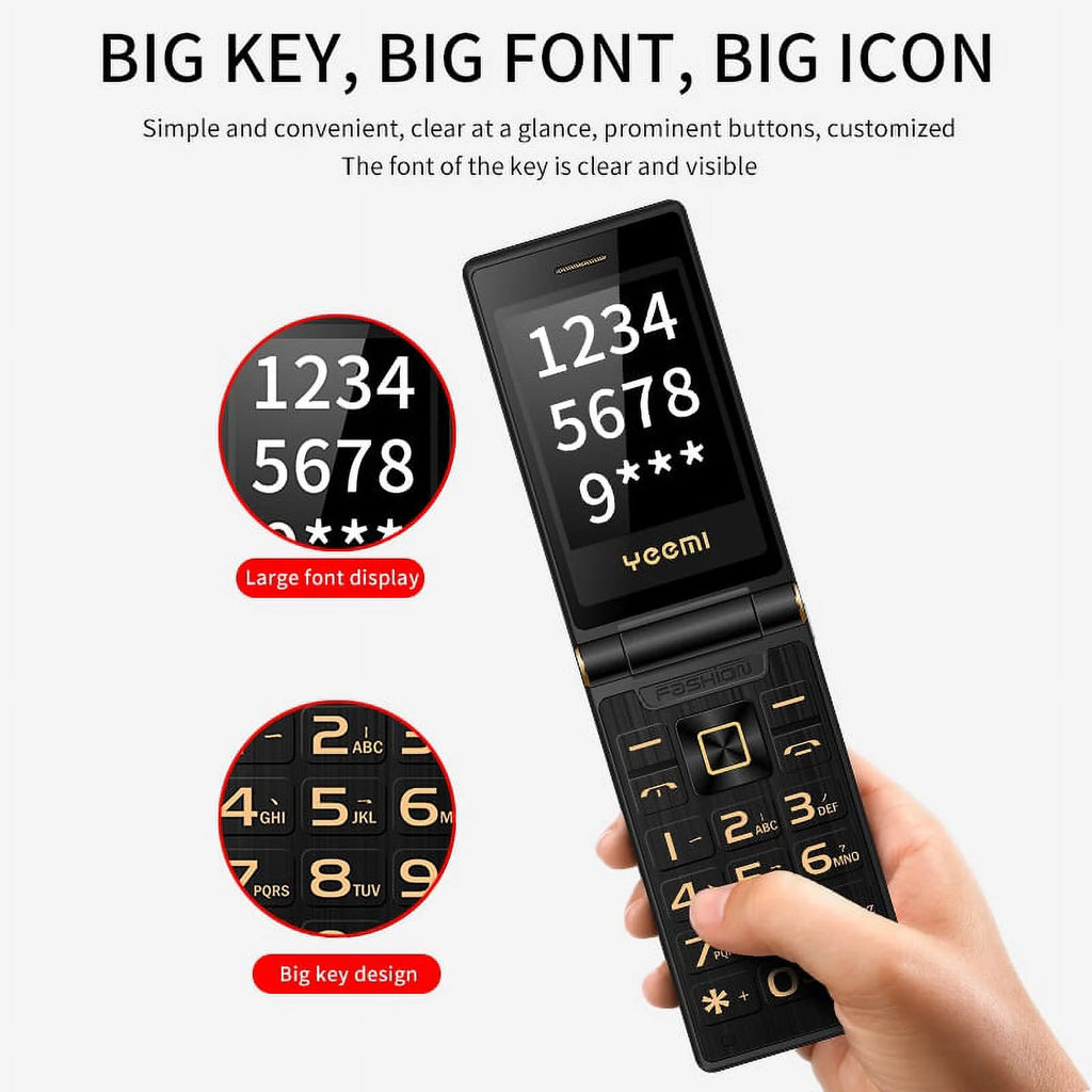 Black GSM Flip Cellphone with SOS Call, Speed Dial, Flashlight, Large Key V6904