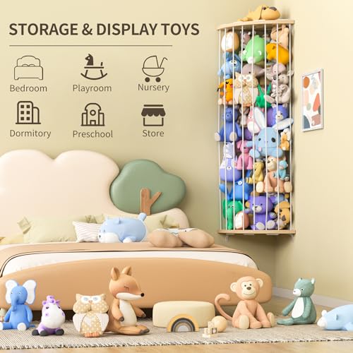 Wood Corner Stuffed Animal Storage Organizer with Star Pattern U568825