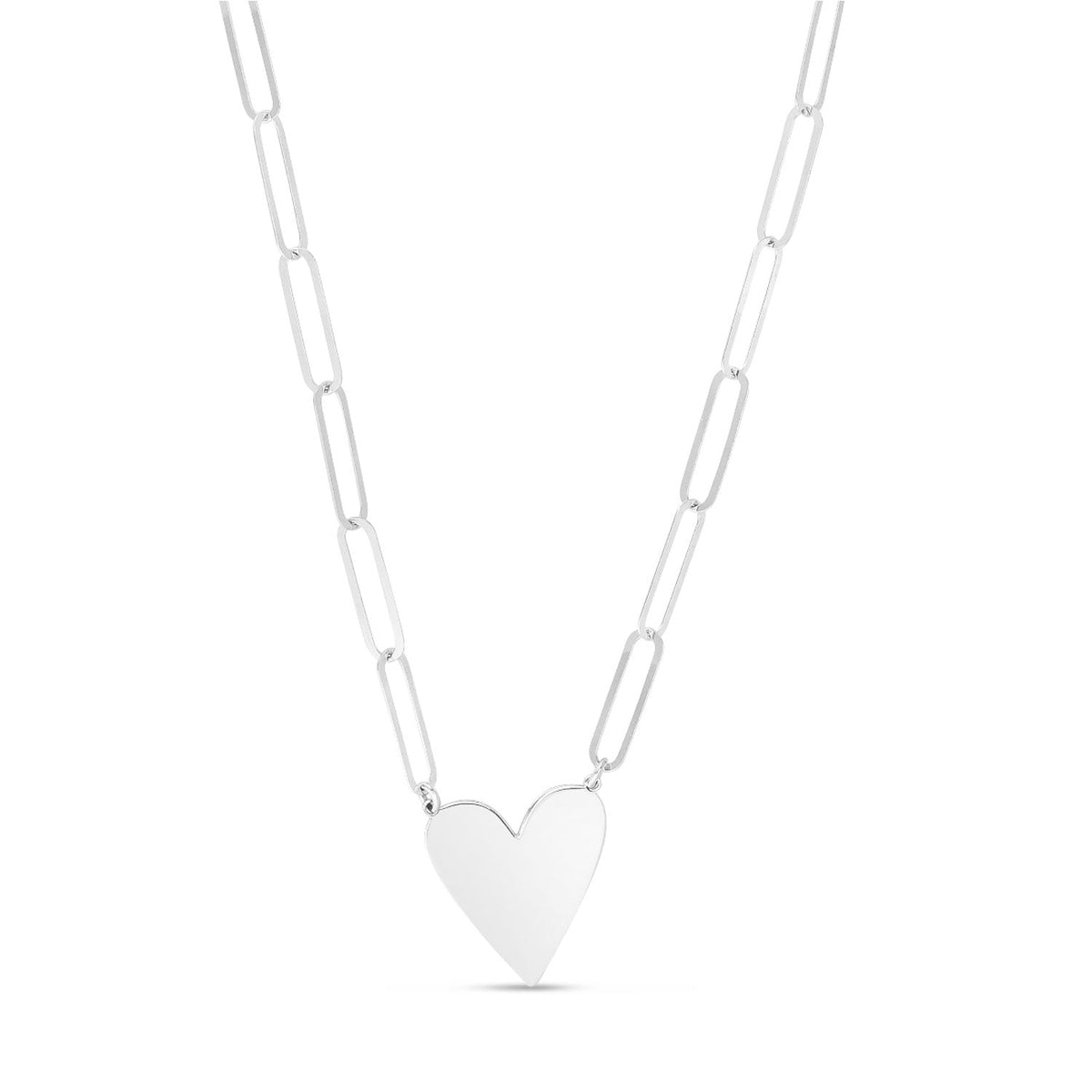 Sterling Silver Heart Paperclip Link Necklace with Lobster Clasp - 18" Q216