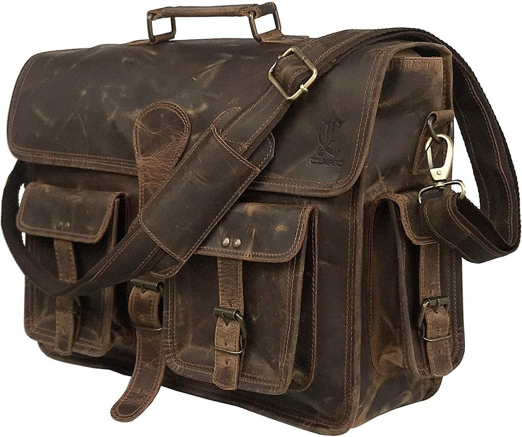 Vintage Brown Leather Laptop Messenger Bag I77194