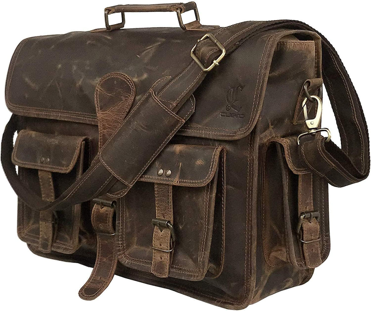 Vintage Brown Leather Laptop Messenger Bag I77194