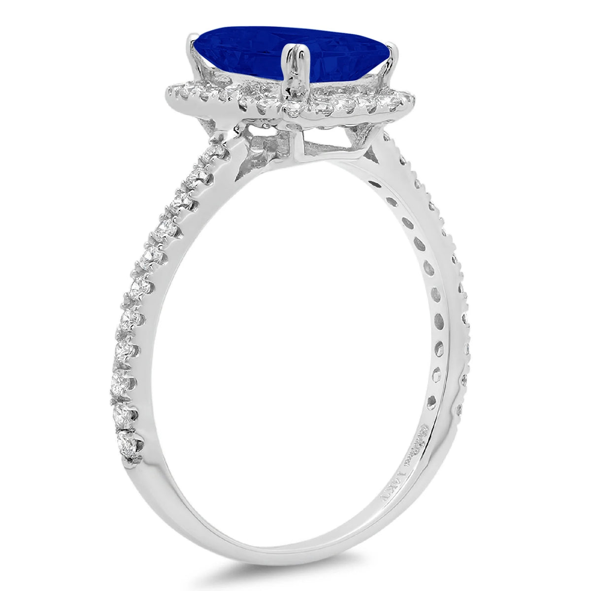18k White Gold Emerald Cut Blue Halo Ring Size 3.5 D14975