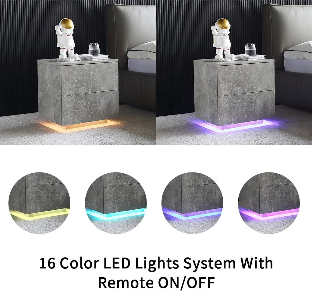 LED Nightstand Bedside Table Set Of 2 with 2 Drawers I508135
