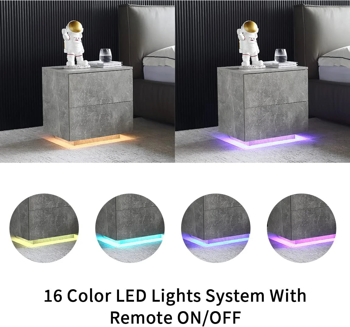LED Nightstand Bedside Table Set Of 2 with 2 Drawers I508135