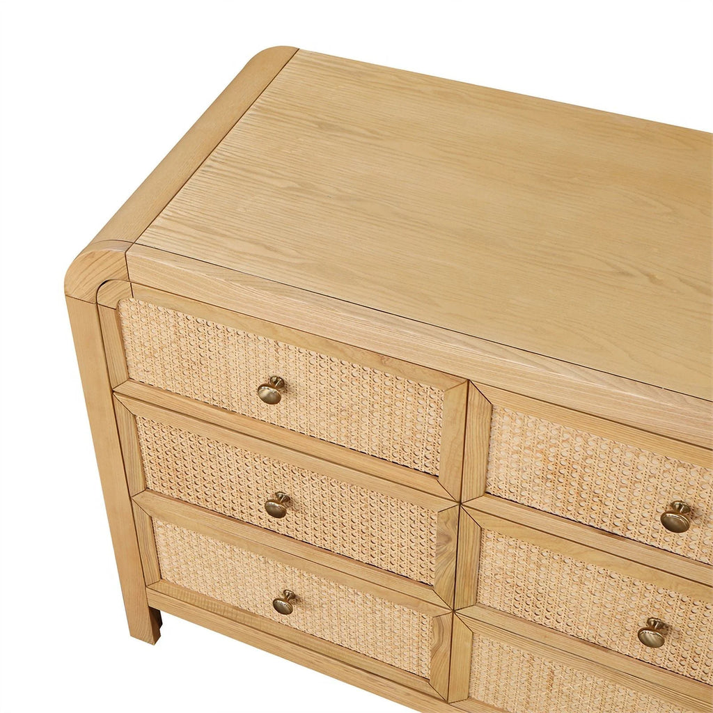 Brown 9-Drawer Rattan Wood Dresser T2707