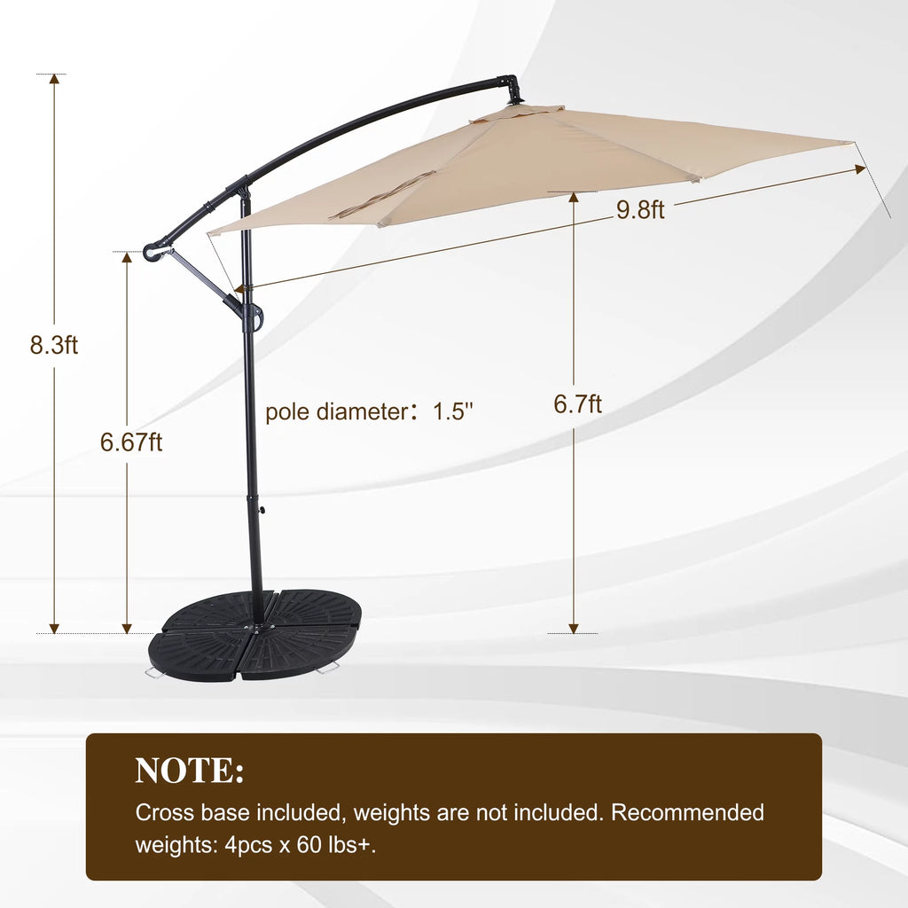 10ft Beige Patio Offset Cantilever Umbrella with Crank Handle N4239