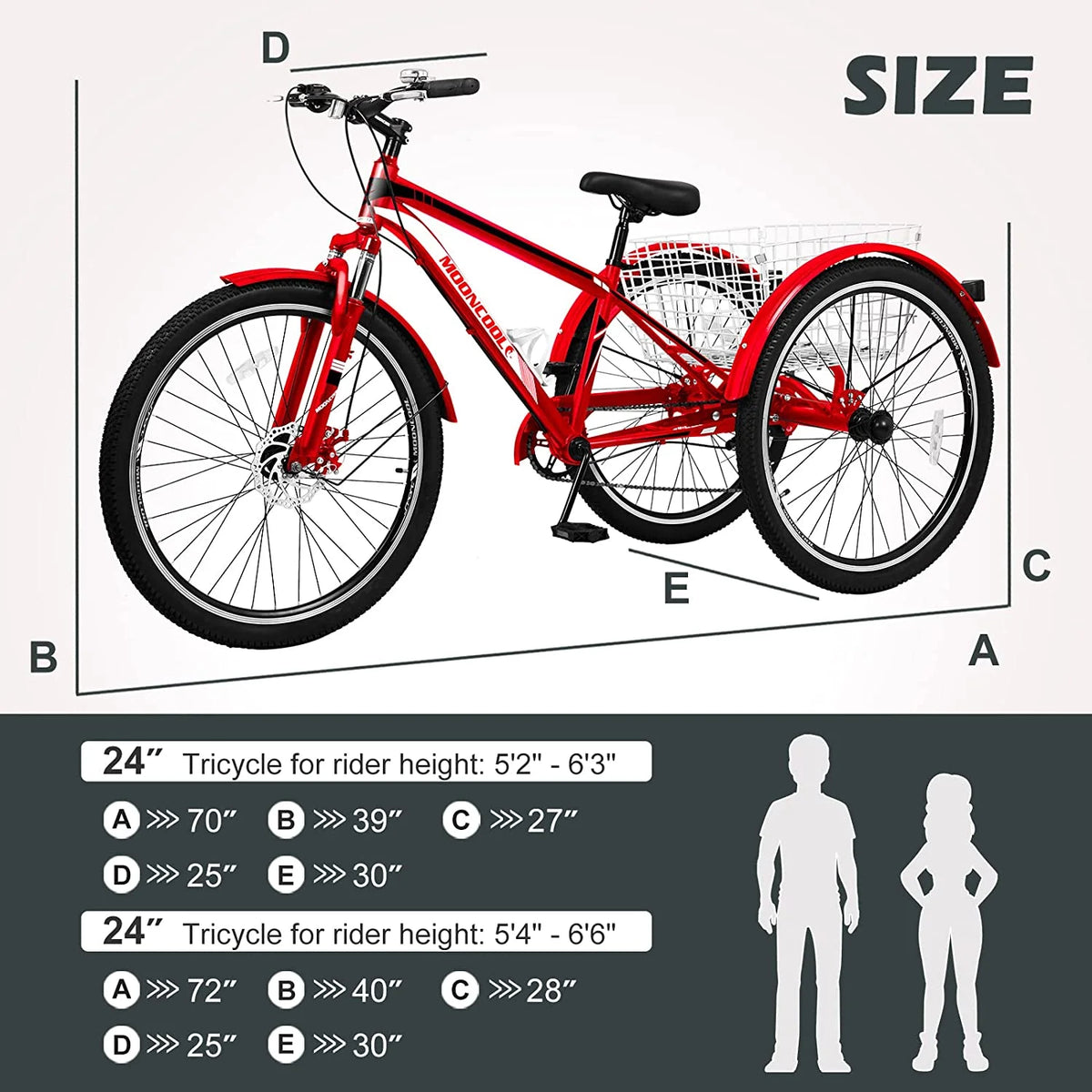 24/26/27.5 Inch 7 Speed Three Wheel Bike with Cargo Basket E815