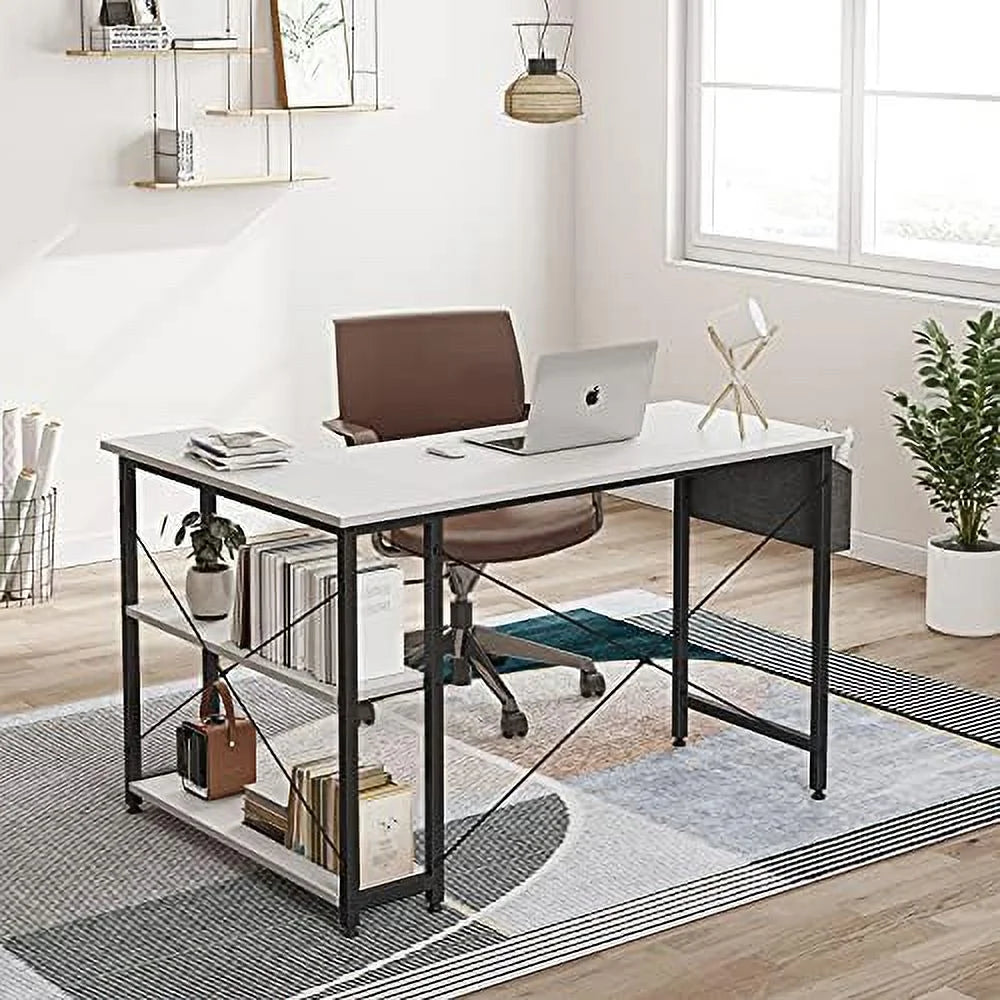 47 Inch Small L Shaped Computer Desk with Shelves White U2141