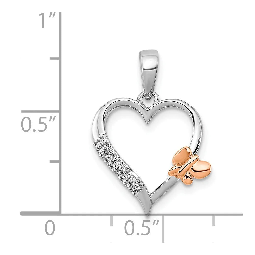 Sterling Silver Butterfly Diamond Heart Pendant E122789