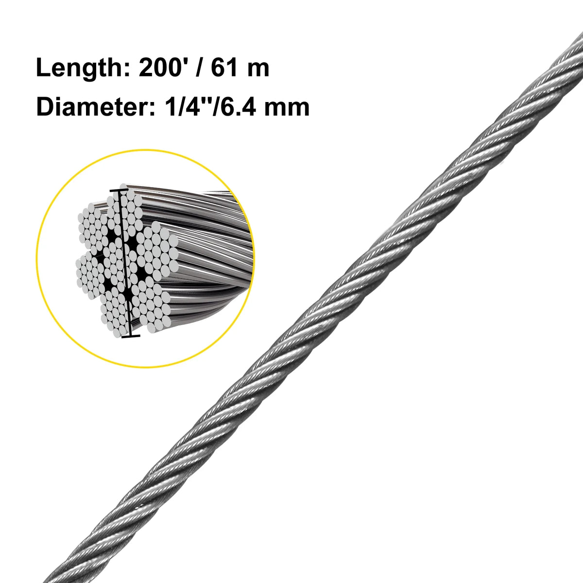 1/4" x 200ft 7x19 Stainless Steel Wire Rope C7479