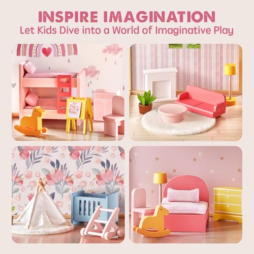 Wooden Dollhouse with 31Pcs Furniture Accessories D8240