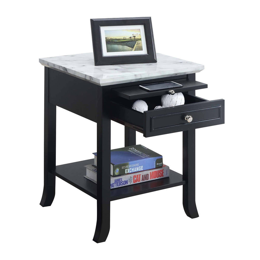 White Faux Marble End Table with Drawer W81699