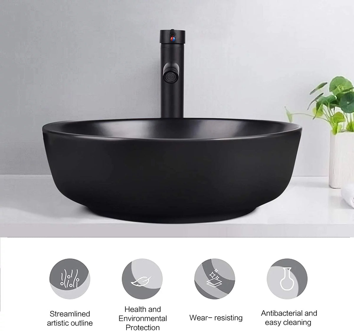Porcelain Ceramic Vessel Sink and Faucet Combo U786690