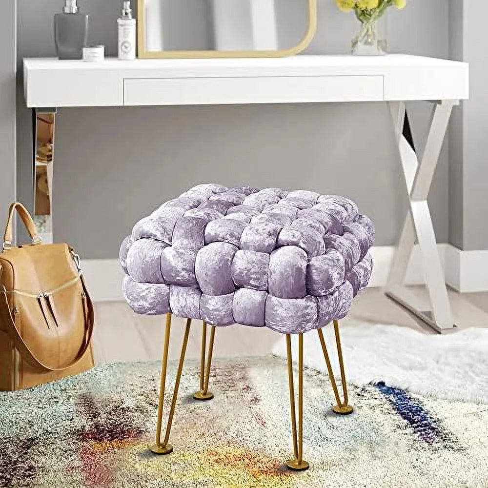 Green Upholstered Ottoman Bench with Golden Legs I65098
