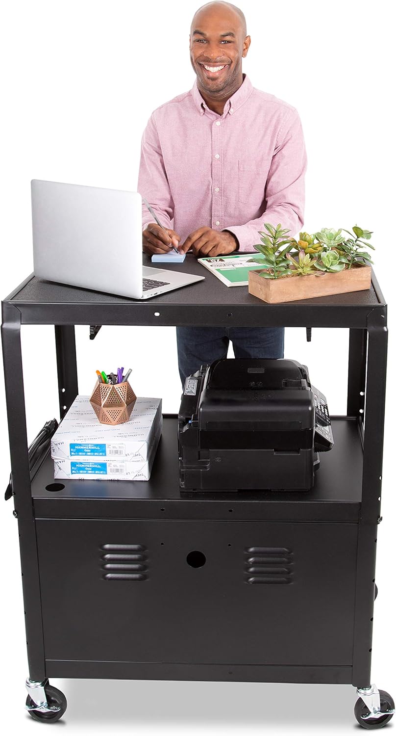 Extra Wide AV Cart with Locking Cabinet and Pullout Keyboard Tray S89360