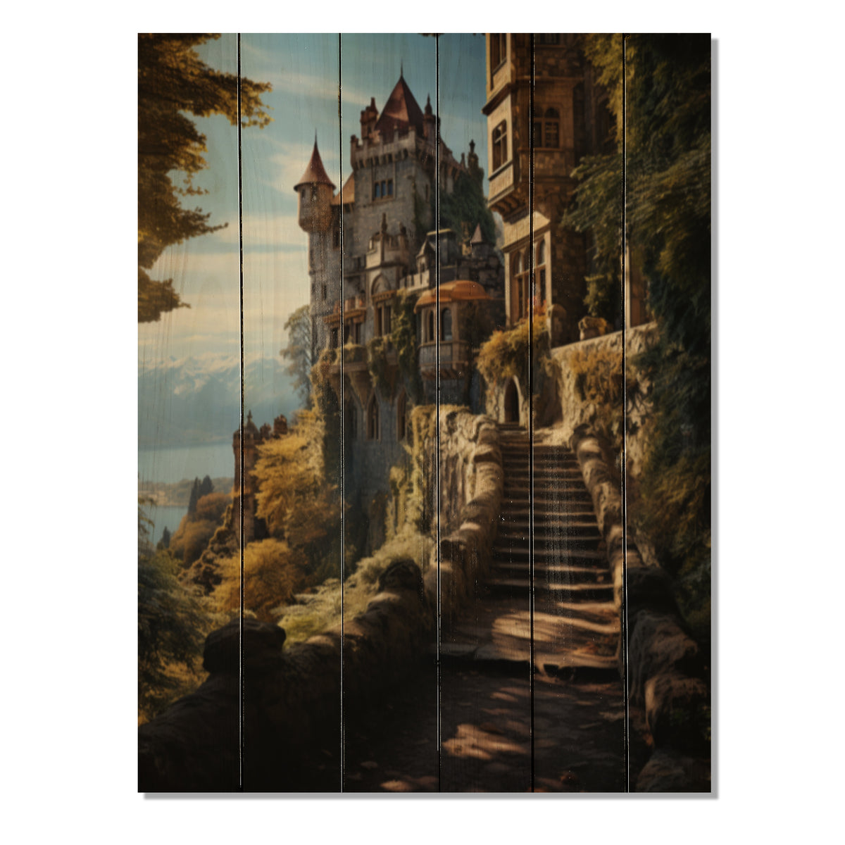 Natural Pine Wood Cityscapes Print Z41554