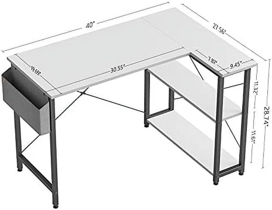 47 Inch Small L Shaped Computer Desk with Shelves White U2141