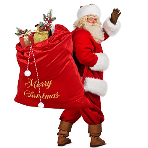 Burgundy Velvet Christmas Drawstring Gift Bags J514164