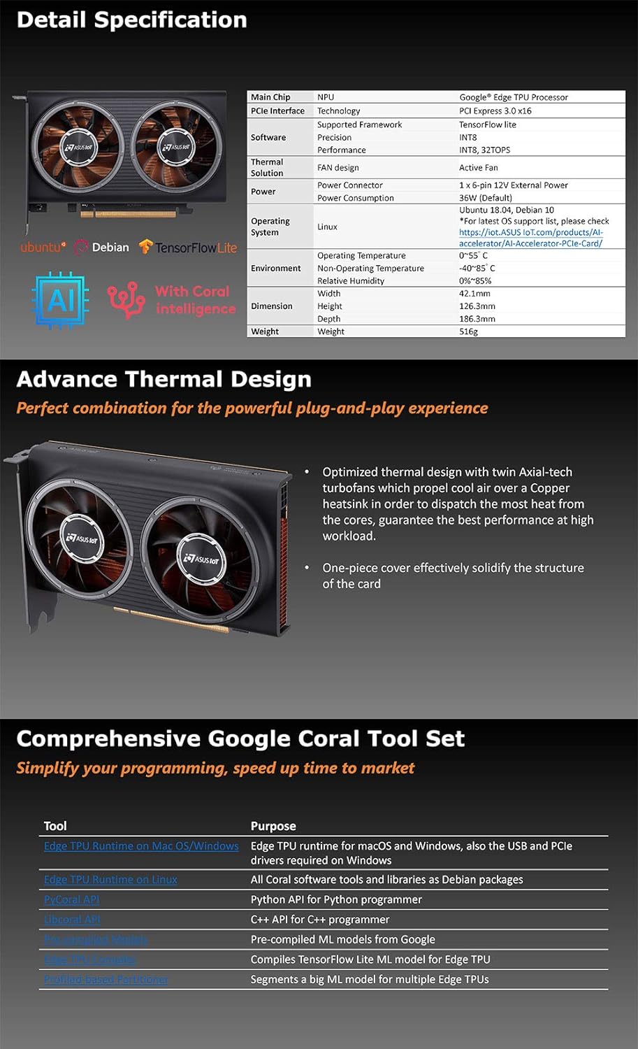 PCIe Gen3 AI Accelerator Card Based on Google Coral Edge TPU E3616