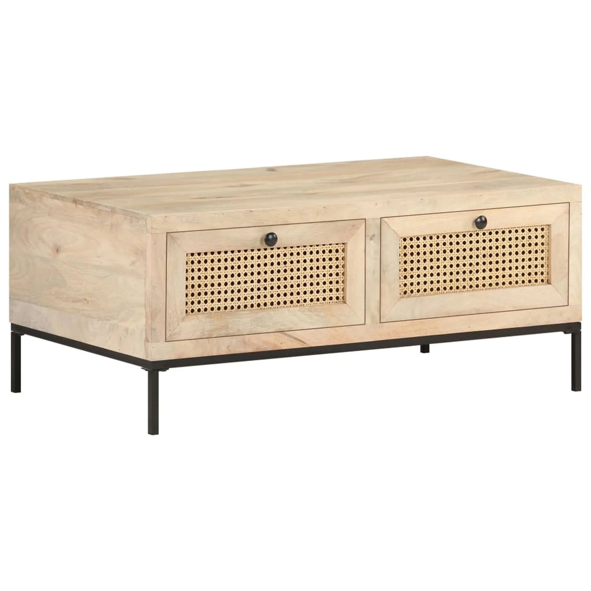 Mango Wood and Natural Cane Coffee Table with 2 Storage Drawers F181