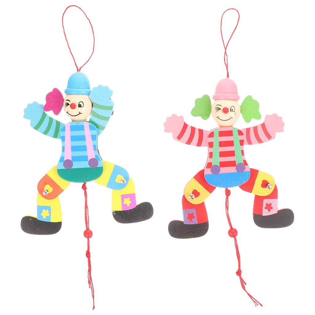 2Pcs Wood Clown String Marionette Puppet Toy P958