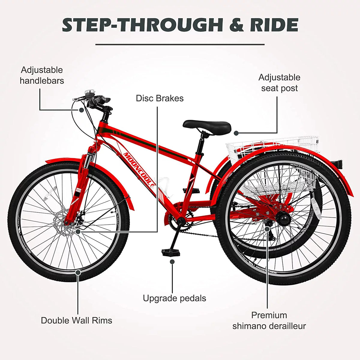 24/26/27.5 Inch 7 Speed Three Wheel Bike with Cargo Basket E815