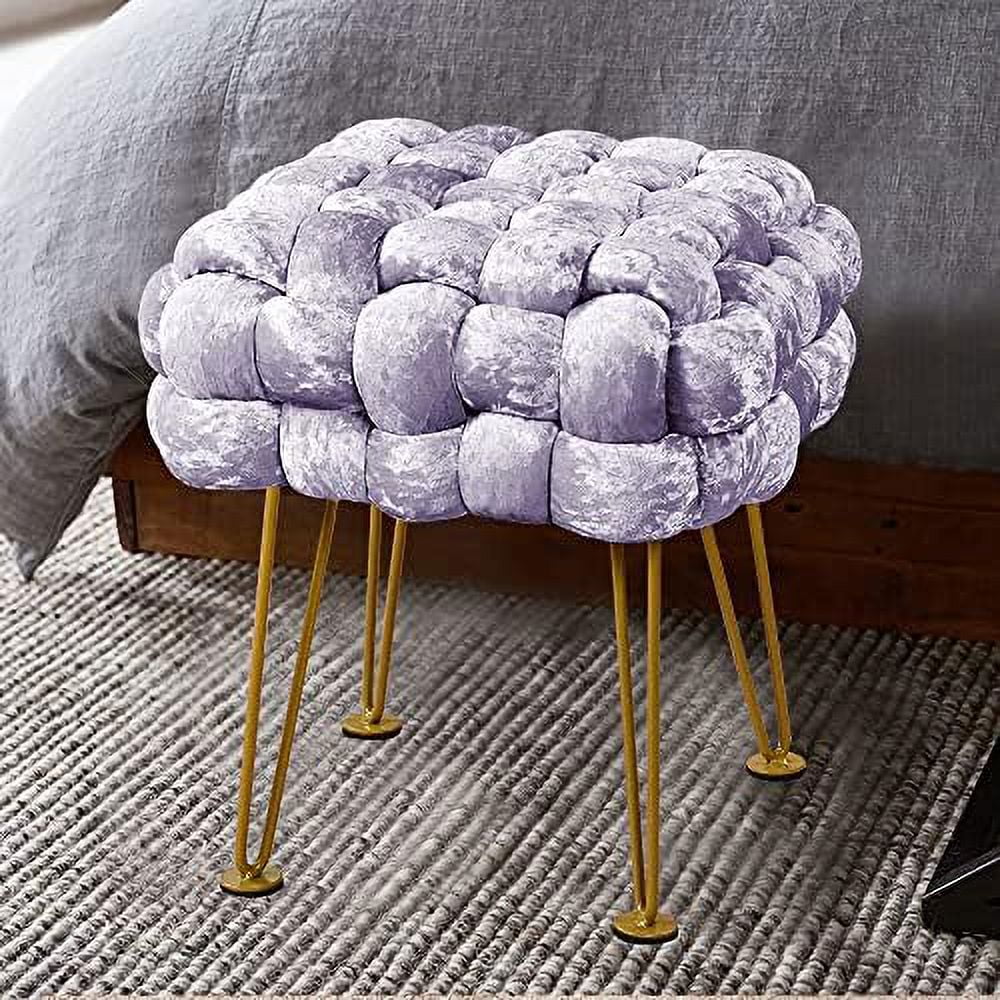 Green Upholstered Ottoman Bench with Golden Legs I65098