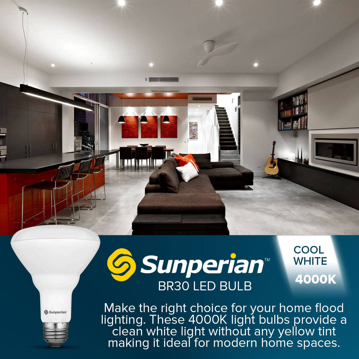 12 Pack BR30 LED Bulb 8.5W 4000K Cool White 800lm Dimmable Flood Light Bulbs U6716