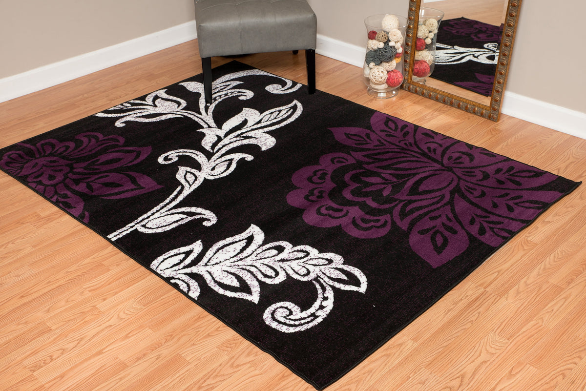 Plum Floral Runner Rug V24840
