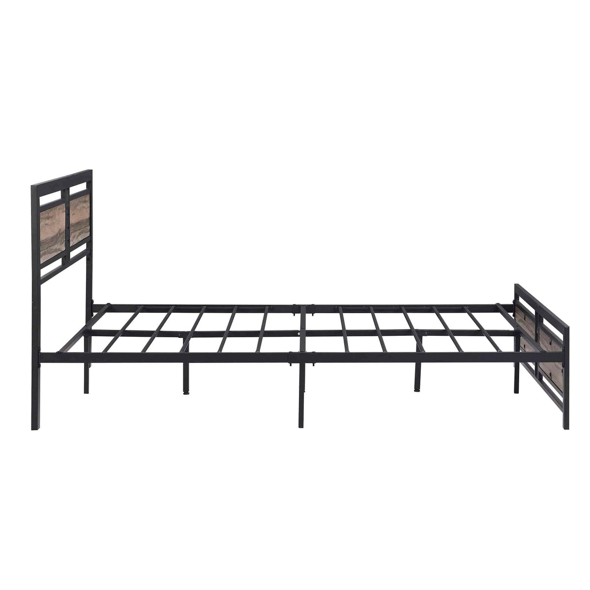 Queen Size Metal Platform Bed Frame with Wood Headboard and Footboard G476403
