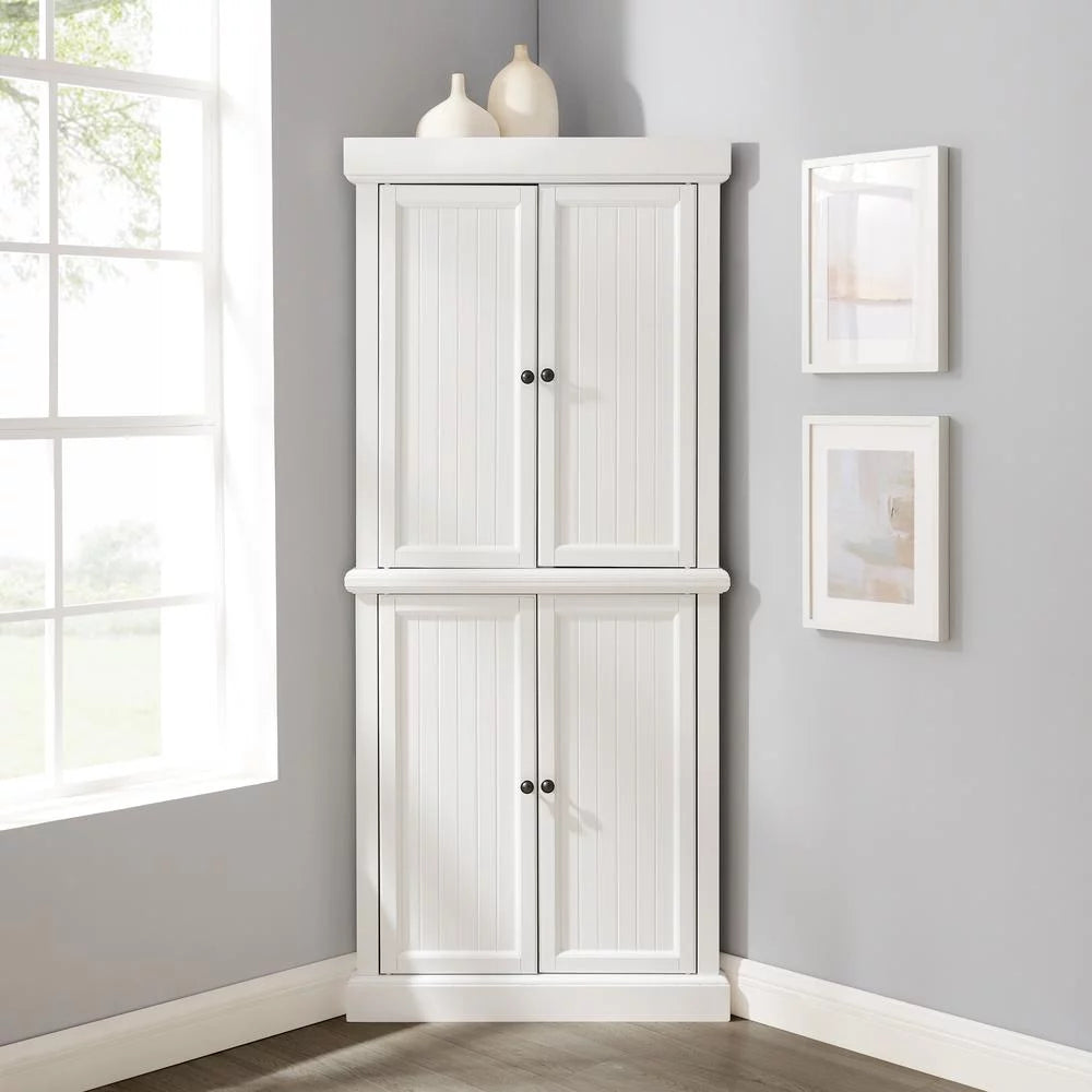 White 2-Piece Wood Stackable Corner Pantry E434640