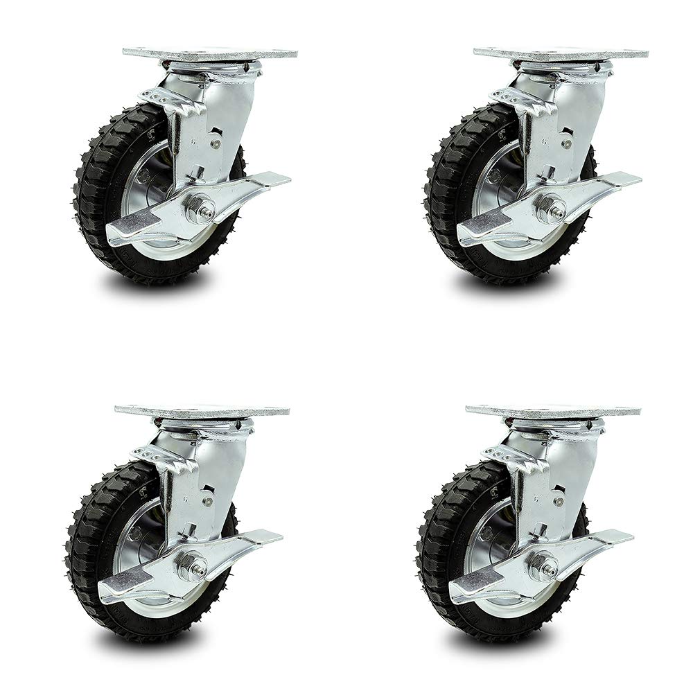 10" Pneumatic Rigid Caster, Black Rubber Wheel, 350 lbs. Capacity, Pack of 2 A8459