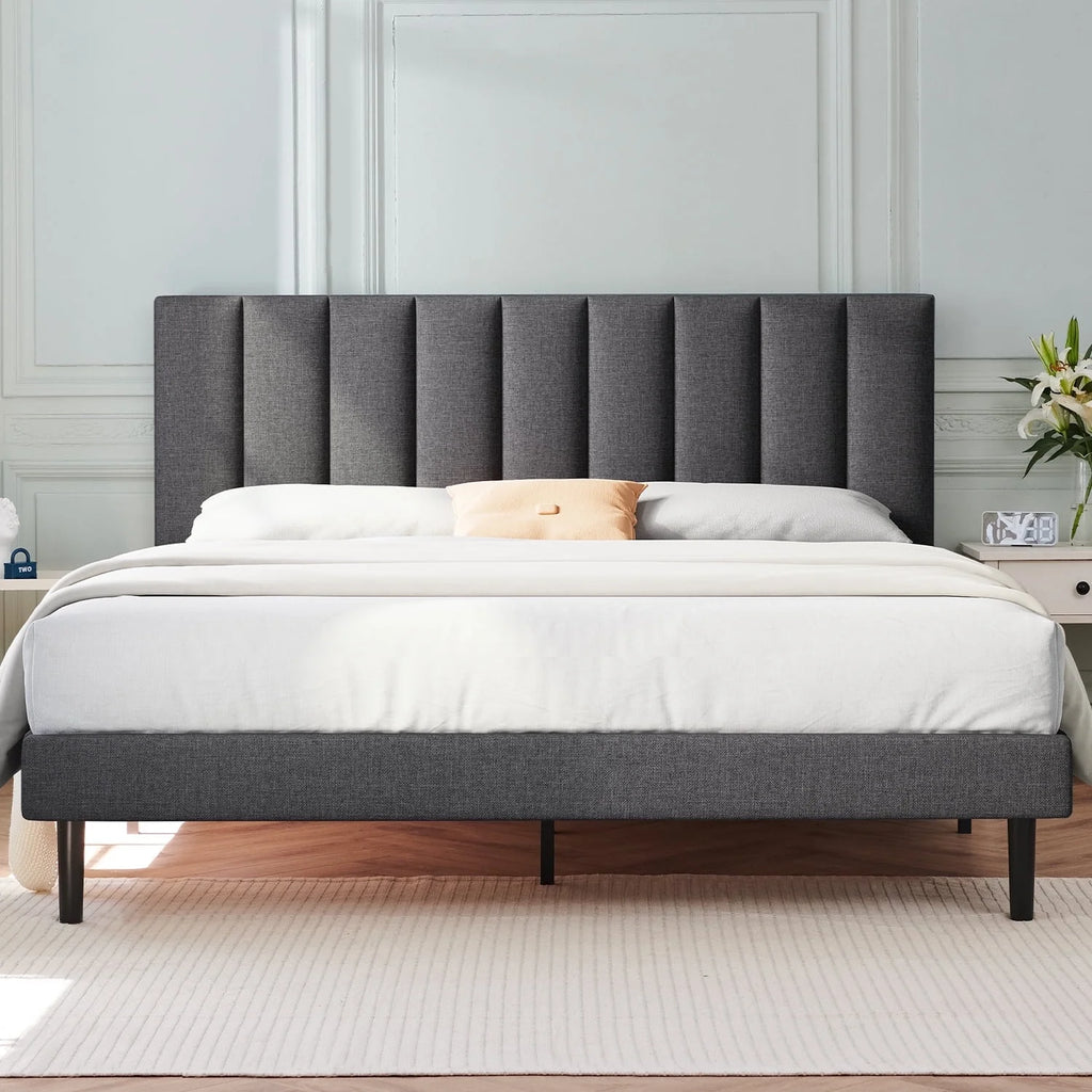 Queen Upholstered Platform Bed Frame with Headboard V2637