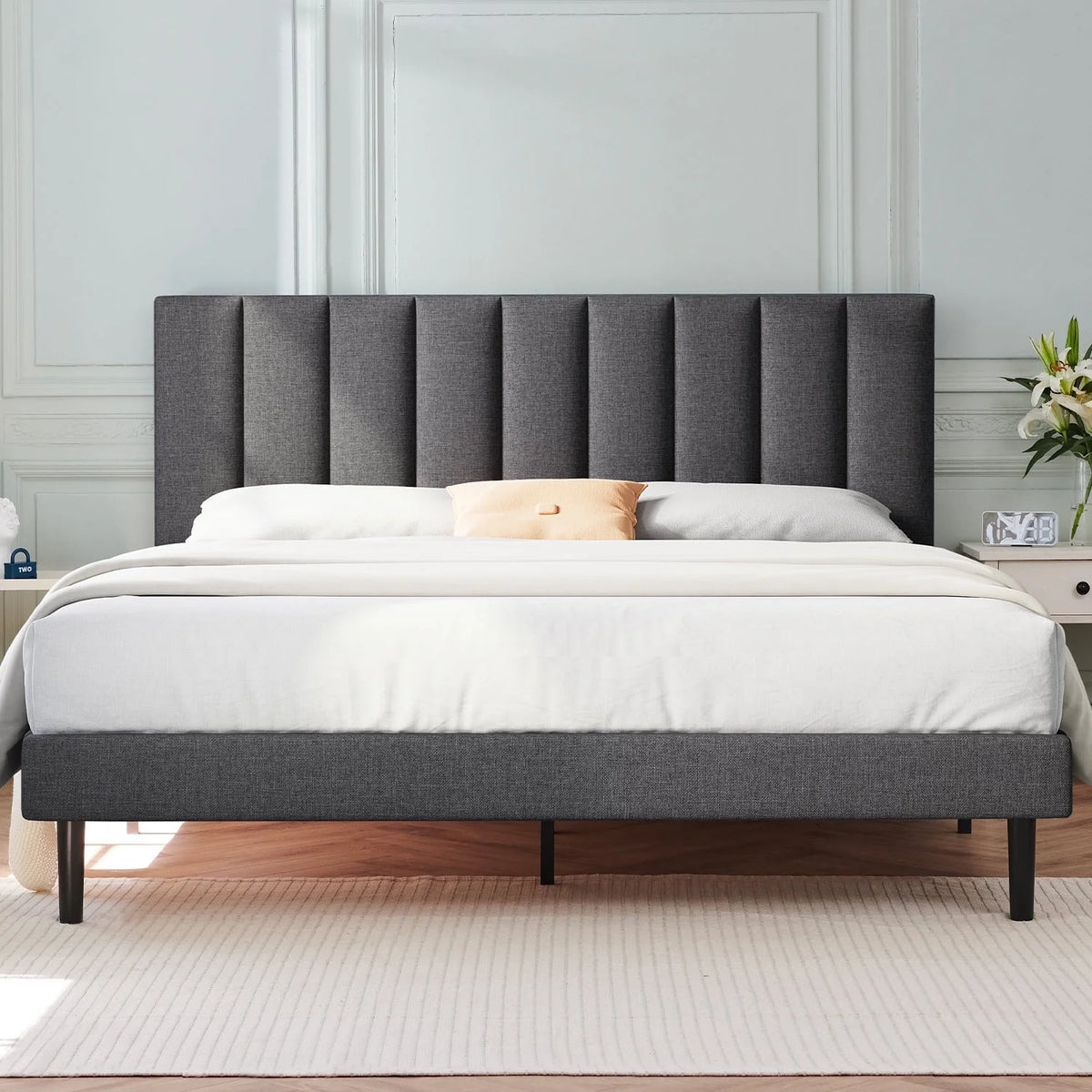 Queen Upholstered Platform Bed Frame with Headboard V2637