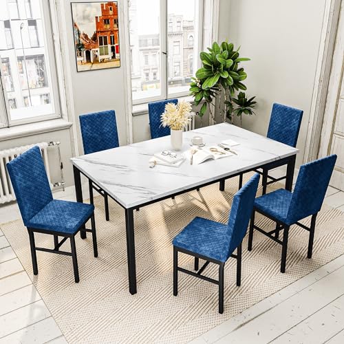 Faux Marble 7 Piece Dining Table Set with Chairs C7770