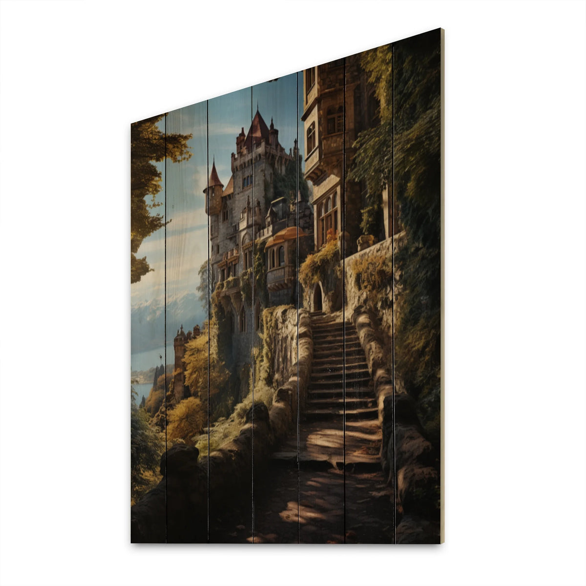 Natural Pine Wood Cityscapes Print Z41554