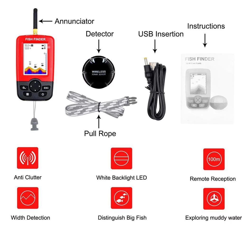 Portable Wireless Sonar Sensor Fishfinder Depth Locator LCD Display P611