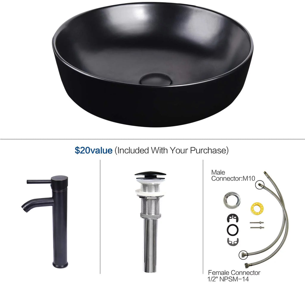 Porcelain Ceramic Vessel Sink and Faucet Combo U786690