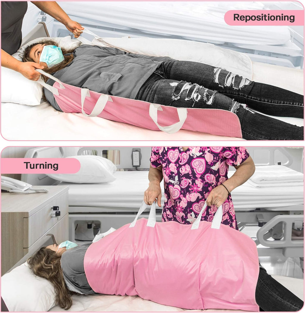 Waterproof Reusable Incontinence Bed Pad with 6 Handles, 34” x 36” (2-Pack Pink) A735905