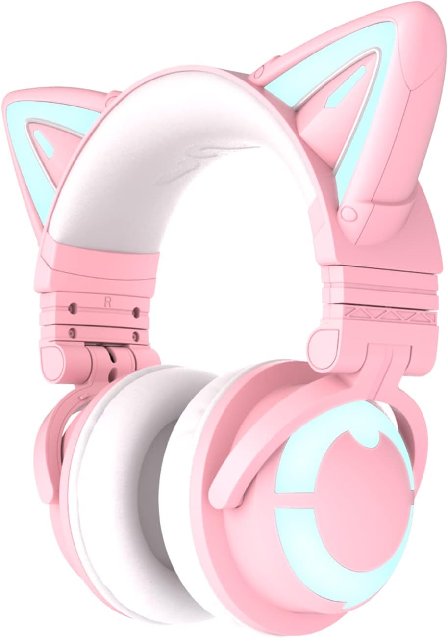 RGB Wireless 5.0 Foldable Gaming Headset with Built-in Mic, White Y283