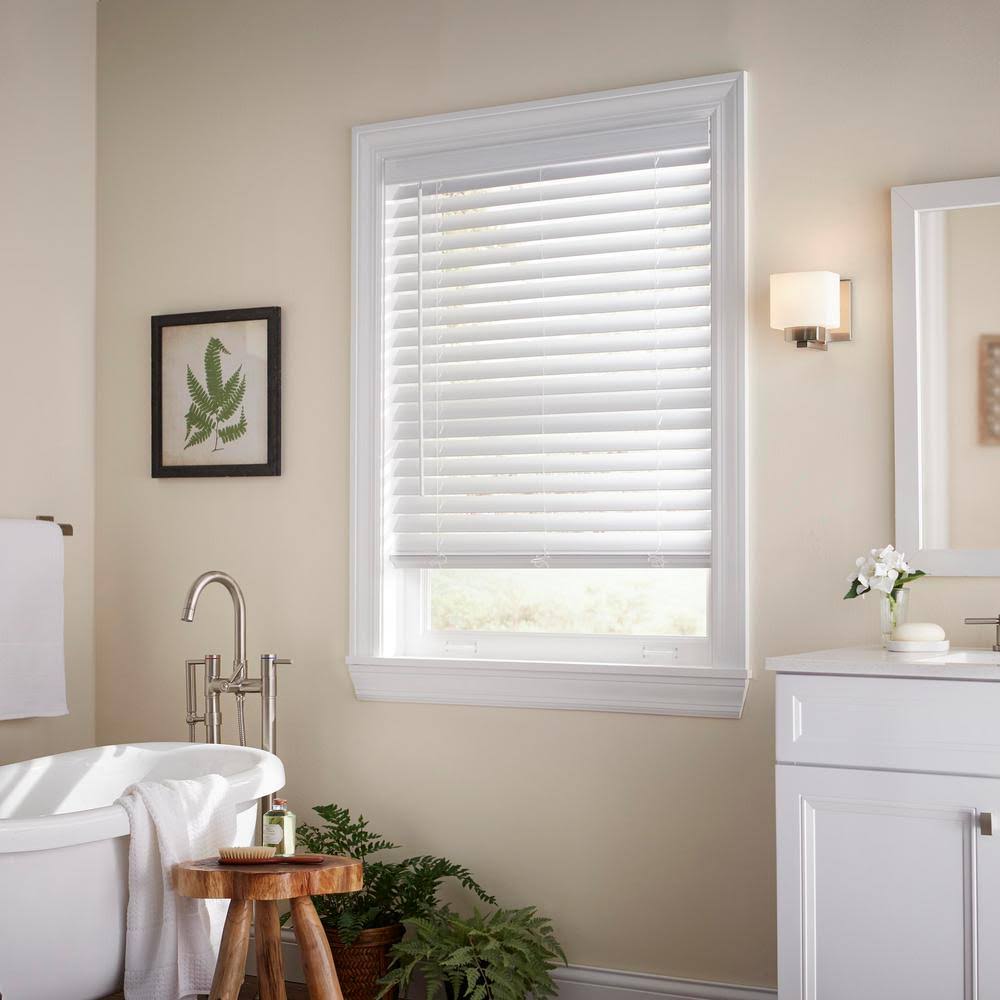 White Cordless Faux Wood Blind 55.5 in. W x 36 in. L I250248
