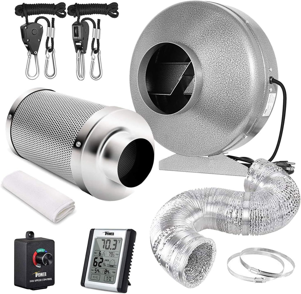 6 Inch 442 CFM Inline Fan Carbon Filter 16 Feet Ducting Combo with Variable Speed Controller Rope Hanger Temperature Humidity Monitor G738