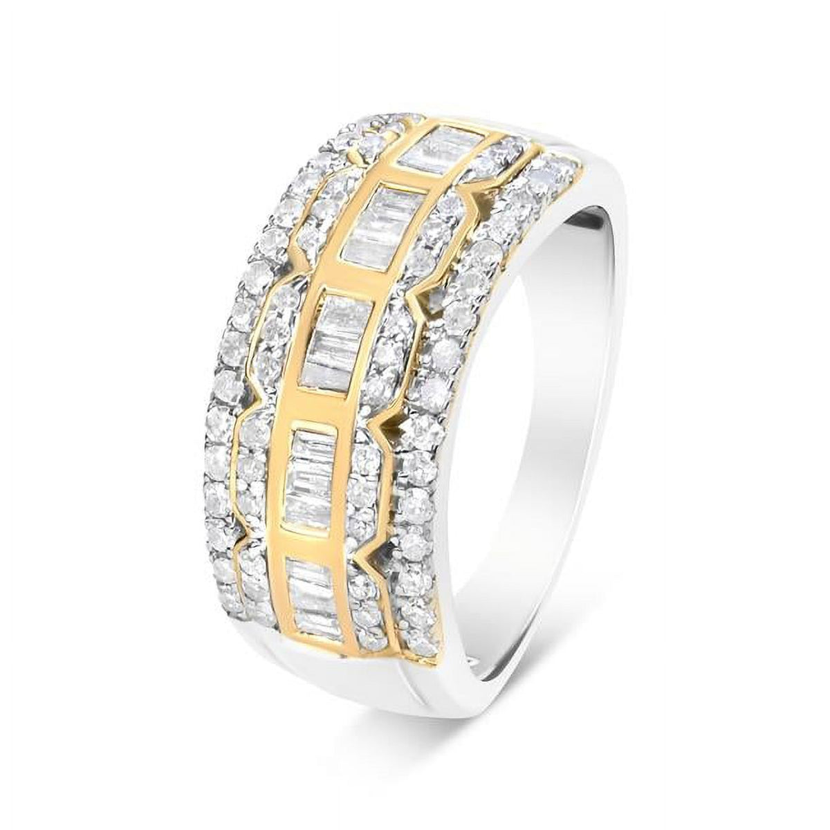 10K White & Yellow Gold Diamond Art Deco Multi-Row Ring Band H58703