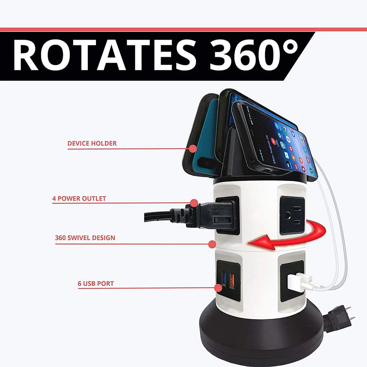 Smart Charging Station with USB Ports and Retractable Cord B585