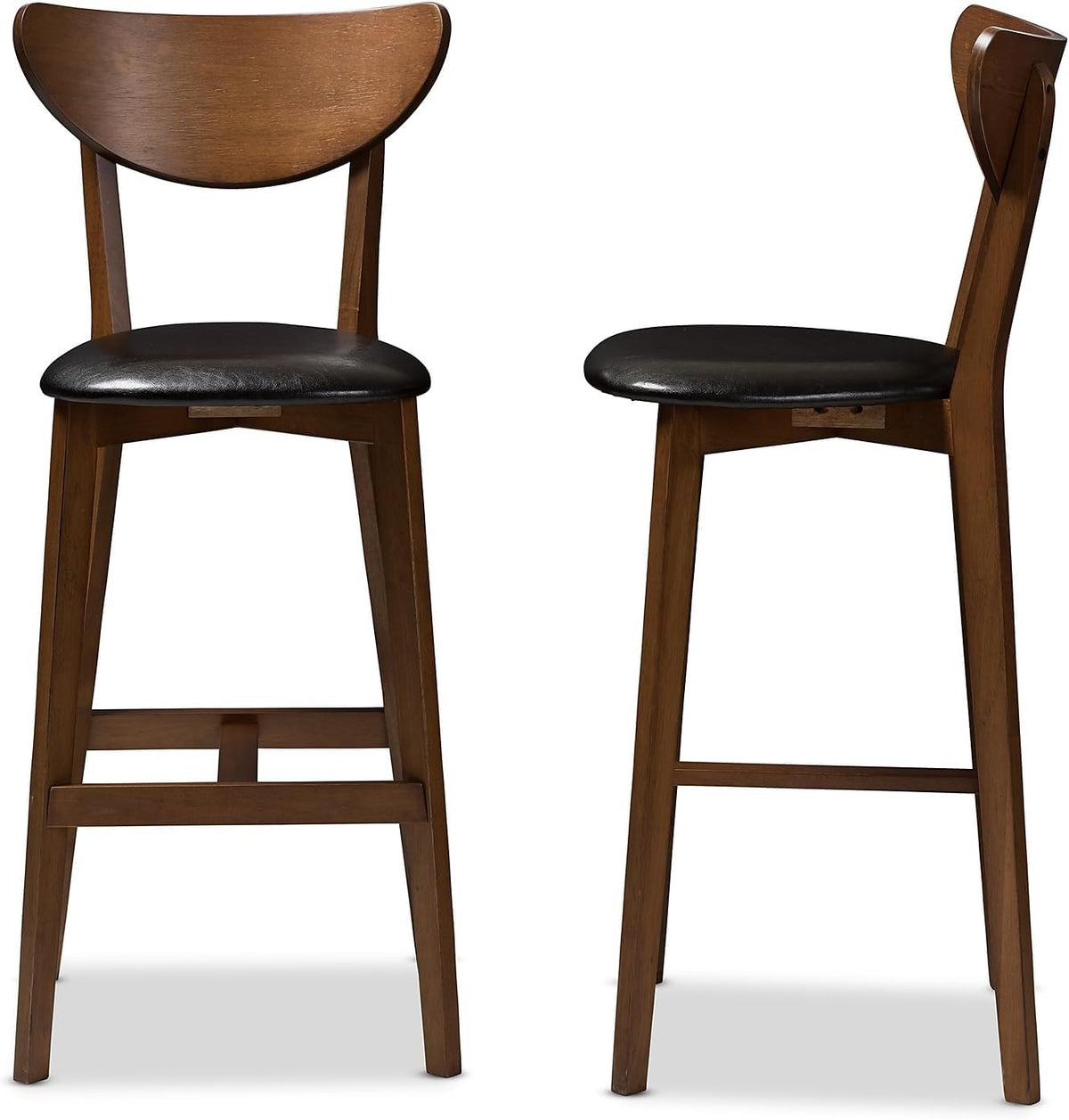 Faux Leather Stool with Back, Black and Walnut Brown, 2-Pieces/Set U9239