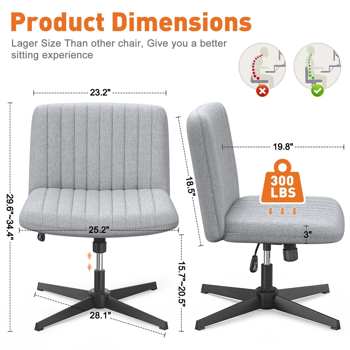 Armless Criss Cross Legged Adjustable Swivel Office Desk Chair A709